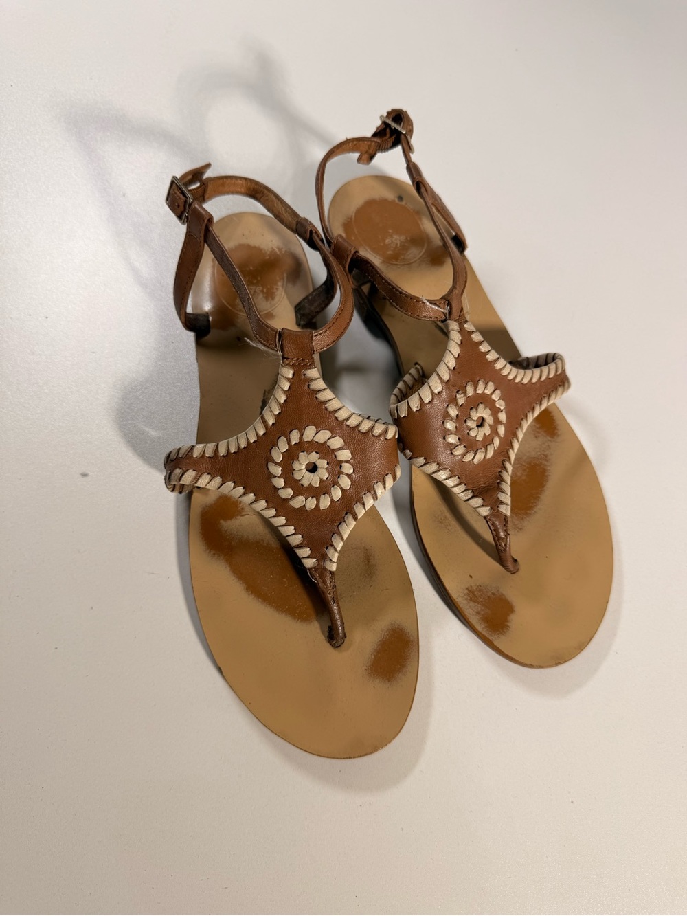 Jack Rogers Brown Leather T-Strap Women's Sandals